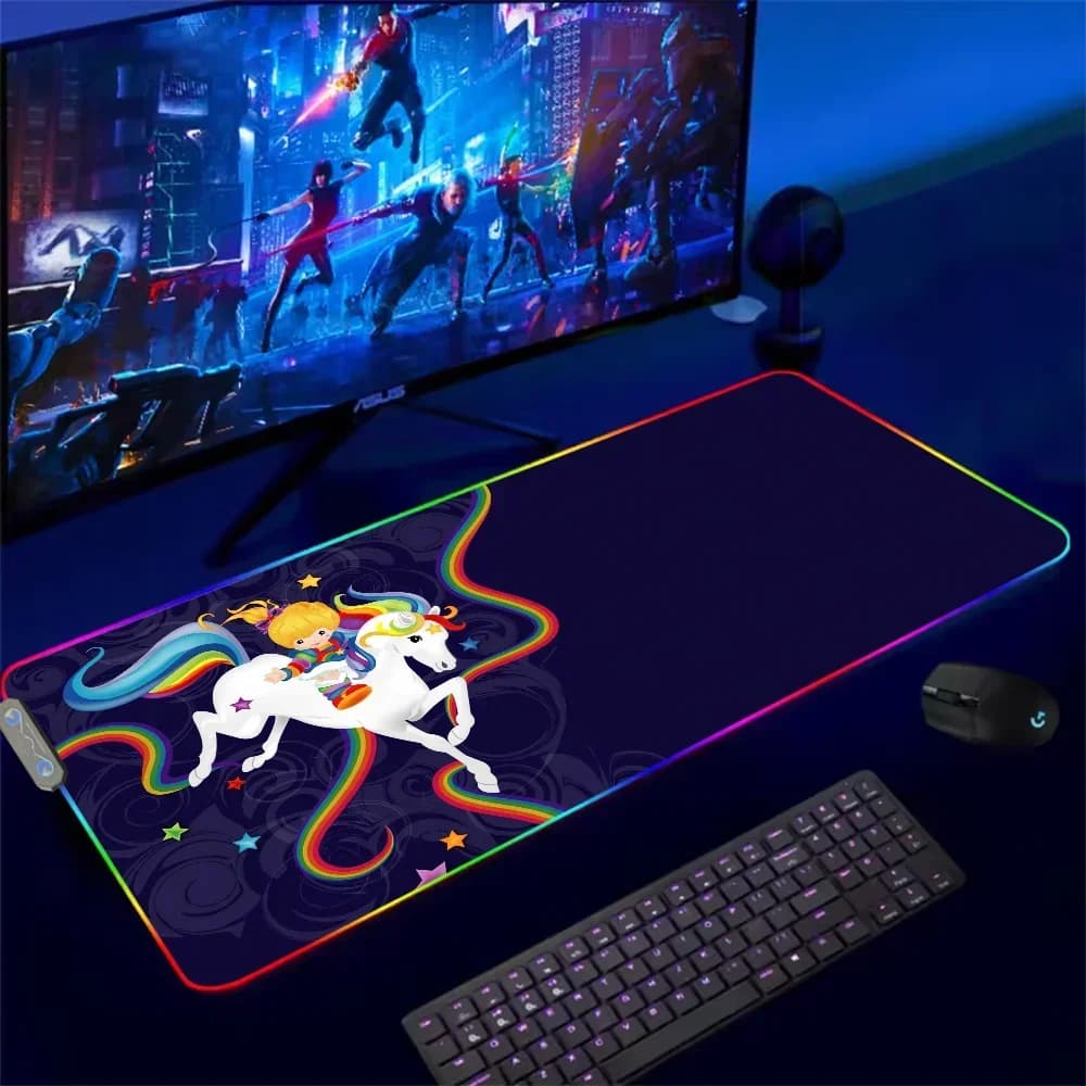 Cartoon R-Rainbow Brite cute for RGB mouse mat Xxl Steelseries laptop mat playing keyboard backlit