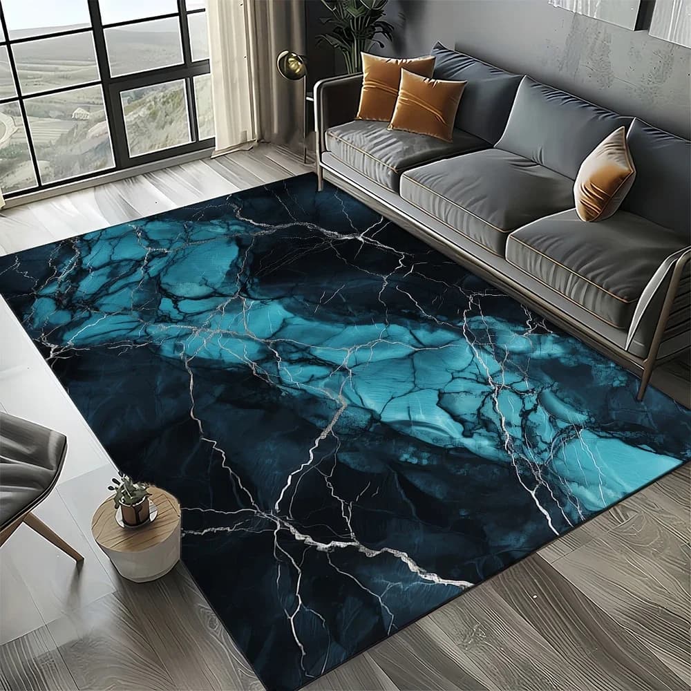 Tappeto in Marmo Naturale Blu e Oro Nuovo Stile 2025 per Soggiorno, Camera da Letto, Decorazione Casa, Divano, Tappetino Antiscivolo per Bambini