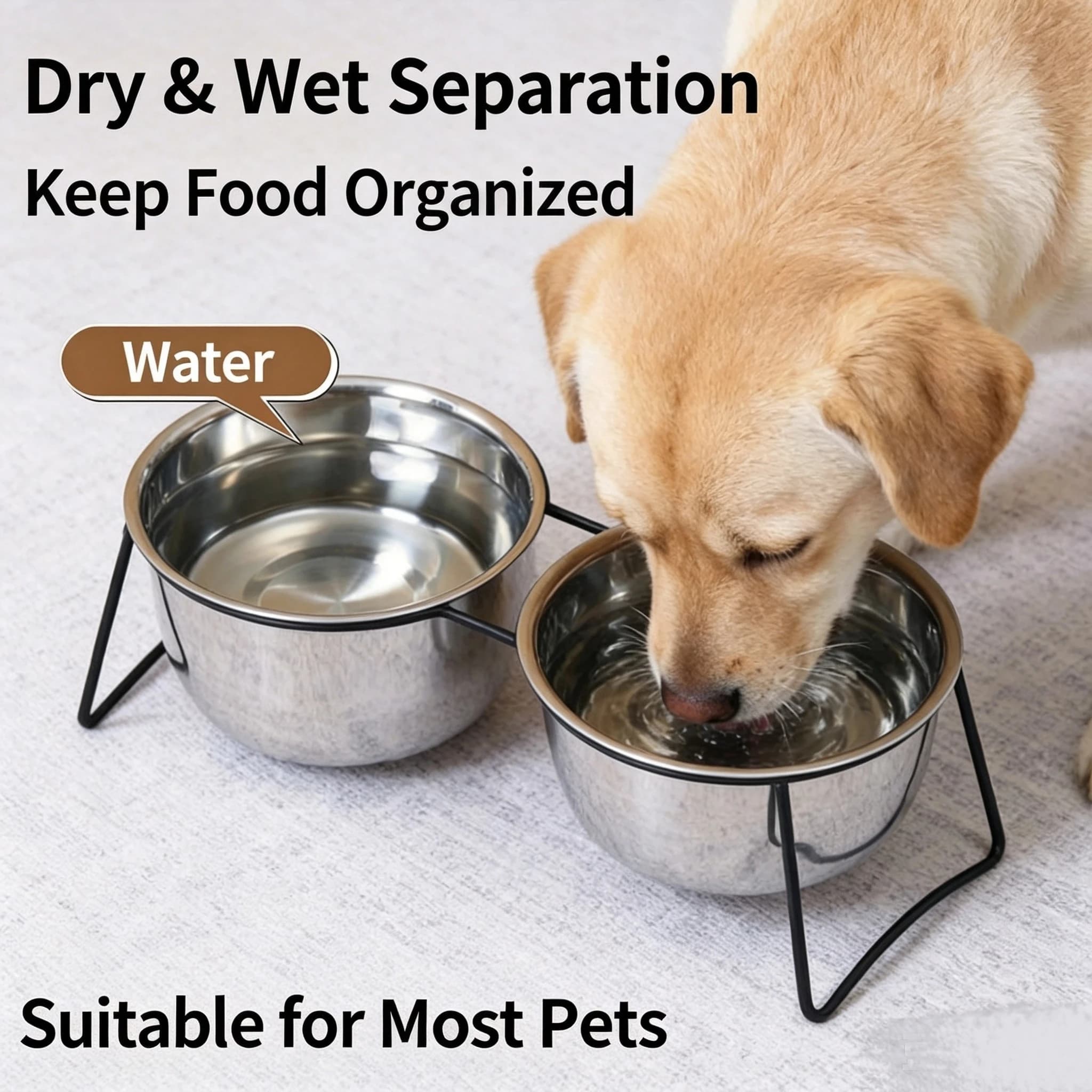 Pet cat dog dual bowl dog stainless steel food bowl iron frame anti knock, dual-use for eating and drinking, 2-in-1