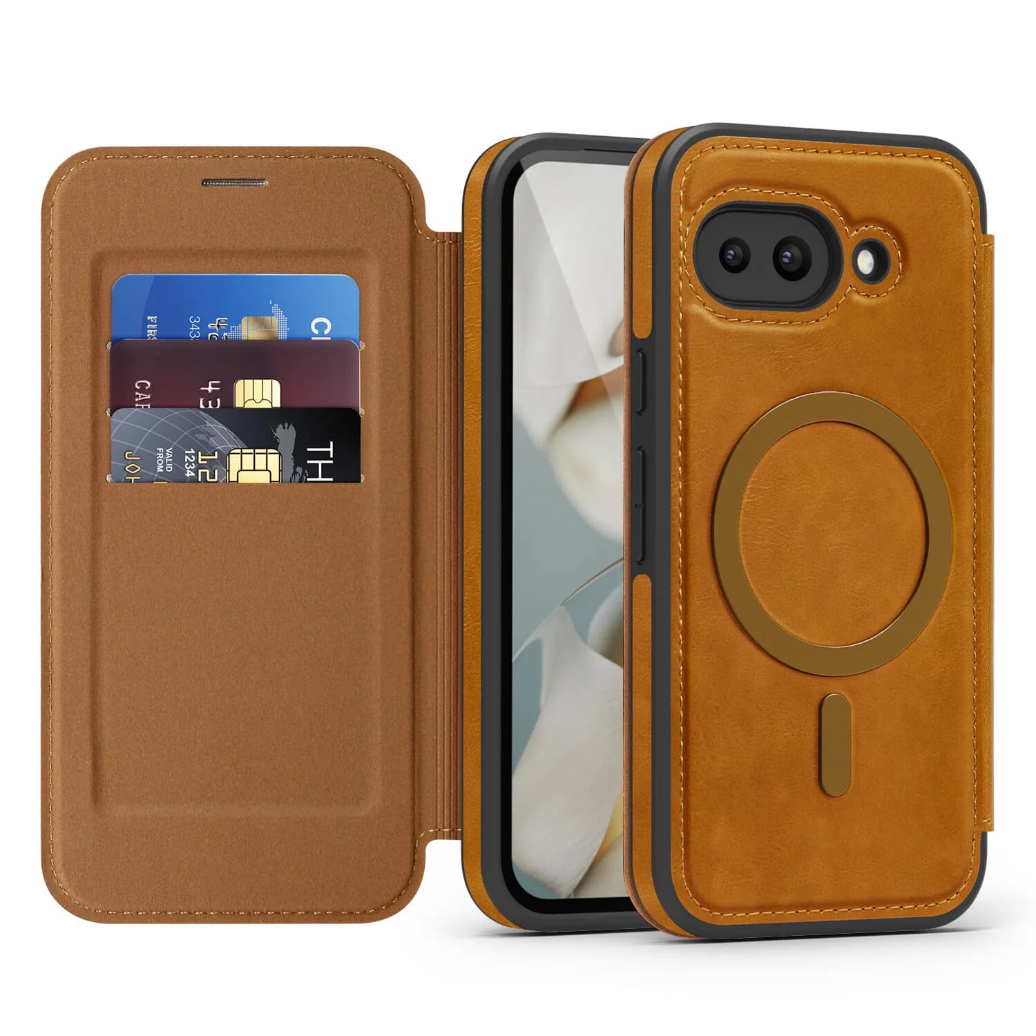 Portafoglio tascabile per carte magnetiche con vibrazione RFID in pelle per Google 9 Pro XL 9A 9 8 per slot per schede di ricarica wireless Magsafe Cover rigida