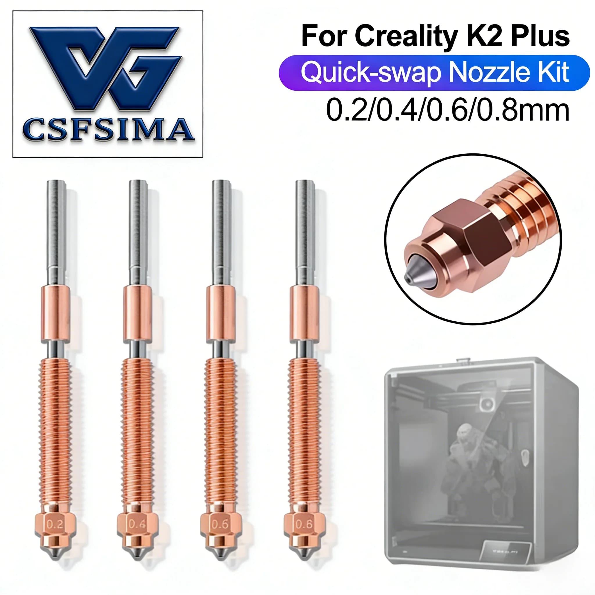 3D K2 Plus printer nozzle integrated with quick release, bimetallic, high flow, 0.4 mm, improved print performance accessory