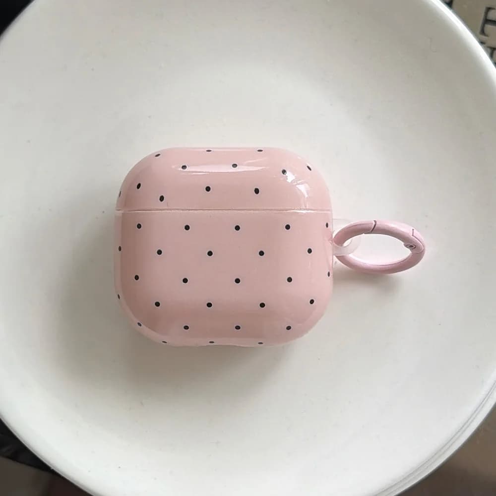 Cute Candy Macaron Color Black Polka Dots Glossy Silicone Earphone Case for AirPods 4 With Keychain for AirPods 1 2 3 Pro 3 2
