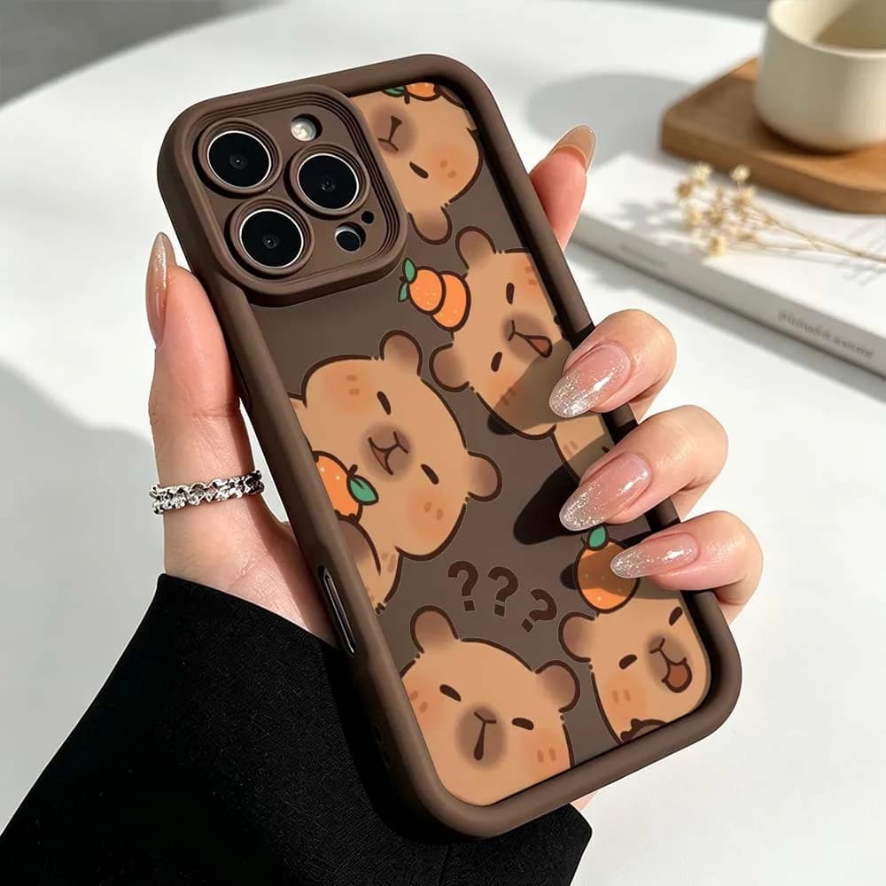 Creative Cute Capybara Pattern Phone Case For Apple iPhone 17 Air 16 15 14 13 12 11 Mini Plus Pro Max Eye Ladder Silicone Cover