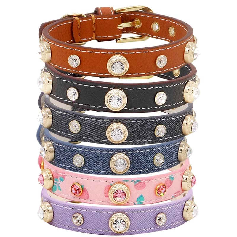Collare per cani da cucciolo con strass ceco bling, collare per animali domestici in vera pelle bianca, trasporto di goccia fatto a mano puro di fascia alta per cani