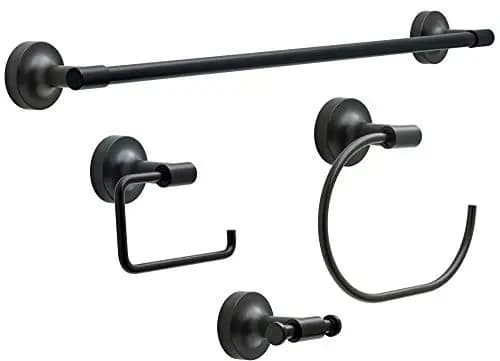 Matte Black 4-Piece Bathroom Hardware Set: 24 Inch Towel Bar, Toilet Paper Holder, Hand Towel Ring, And Robe Hook
