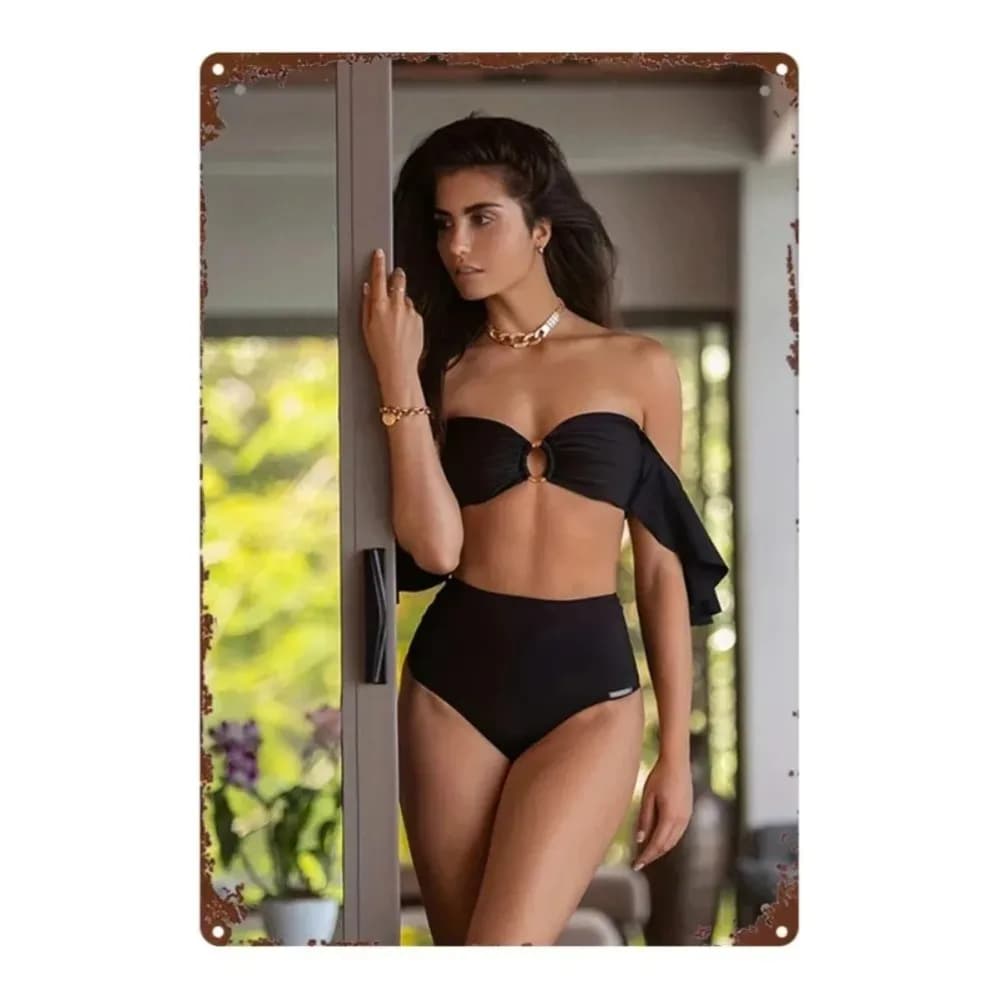 2D flat metal wall decoration, 8x12 inch, funny wall decoration with female bathing suit for living room, office