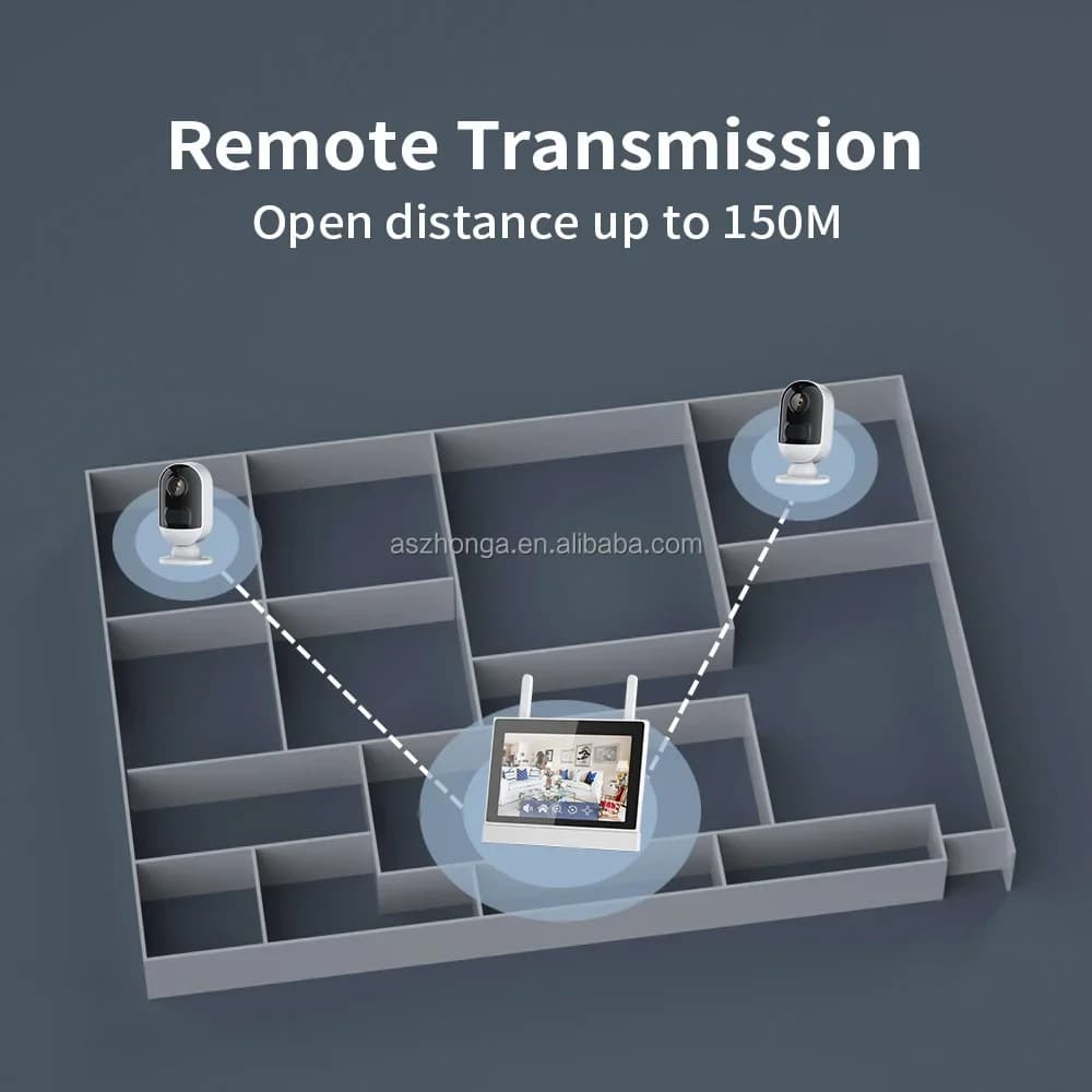 Sistema di Telecamere di Sicurezza Wireless IP Mini Smart 2/4CH, Kit NVR WiFi con Schermo LCD da 7 Pollici e Telecamere a Batteria 3MP