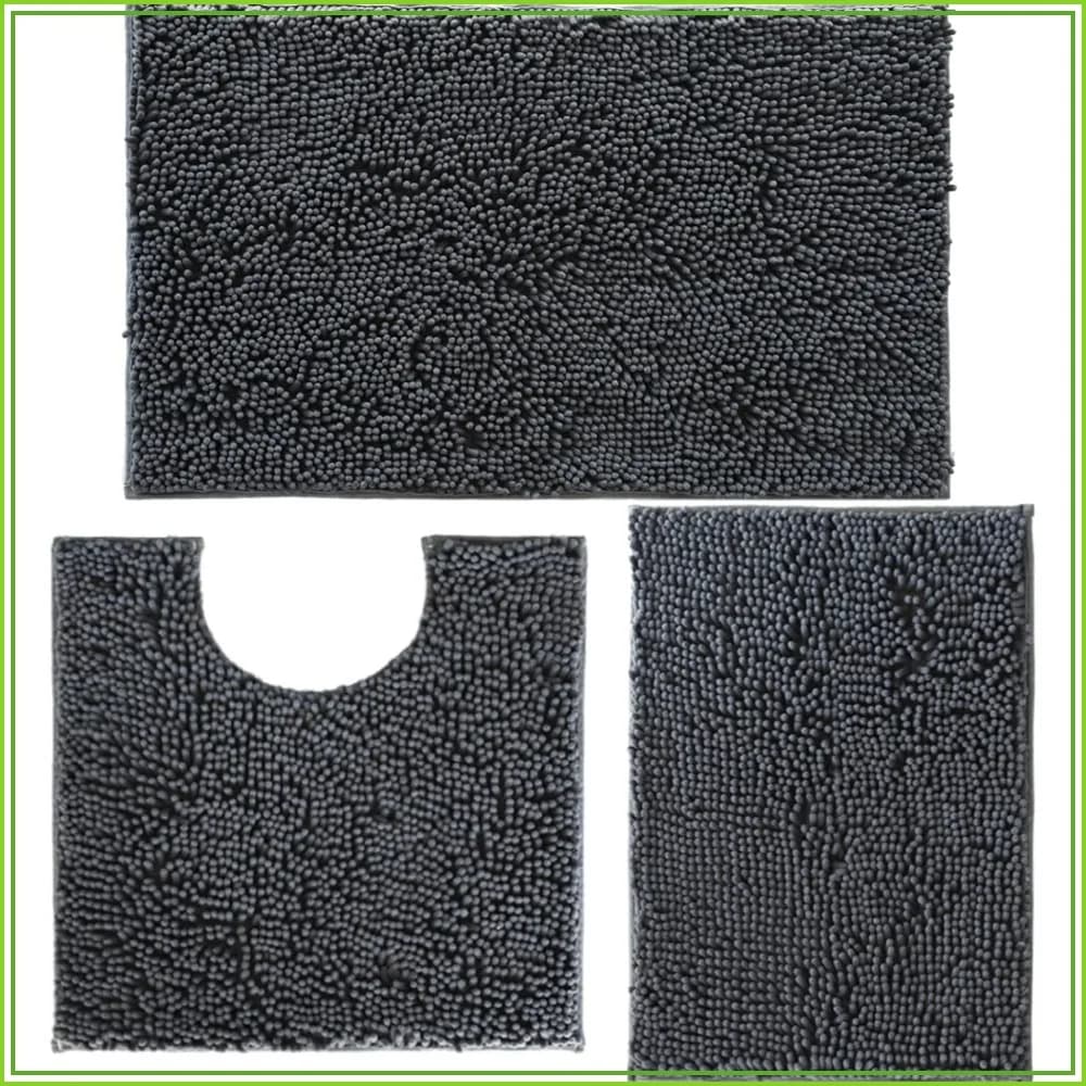 Non-Slip 3-Piece Chenille Bath Mat Set, Washable Absorbent Bathroom Rugs with PVC Backing, 3 Sizes for Bathroom, Kitchen, Home Decor