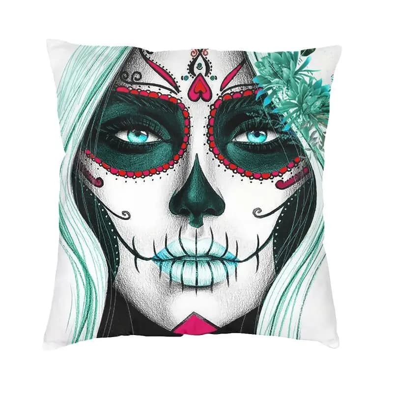 Cushion fog for girl with sugar skull, decorative square pillow for the house, queen of the dead, 45x45
