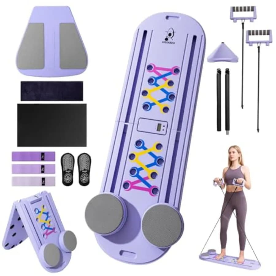 Foldable reformer table for pilates Multifunctional equipment for home training 10 in 1 Portable gym set with resistance bands for towels and