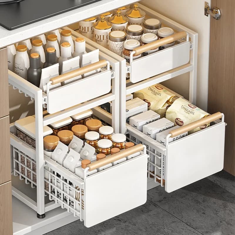 Sink Storage Rack Kitchen Multipurpose Slide-out Under Sink Cabinet Under Sinks Organizer Shelf Pull-Out Layered Seasoning Racks