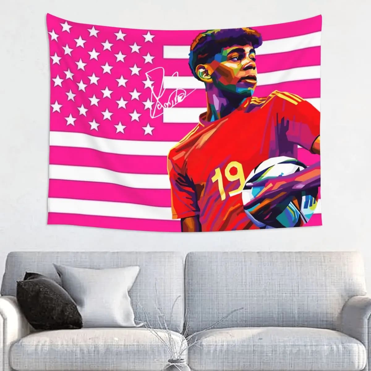 Lamine Y-Yamal Tapestry Hippie Polyester Wall Hanging Number 19 Football Decoration for Bedroom Yoga Mat Retro Wall Tapestry