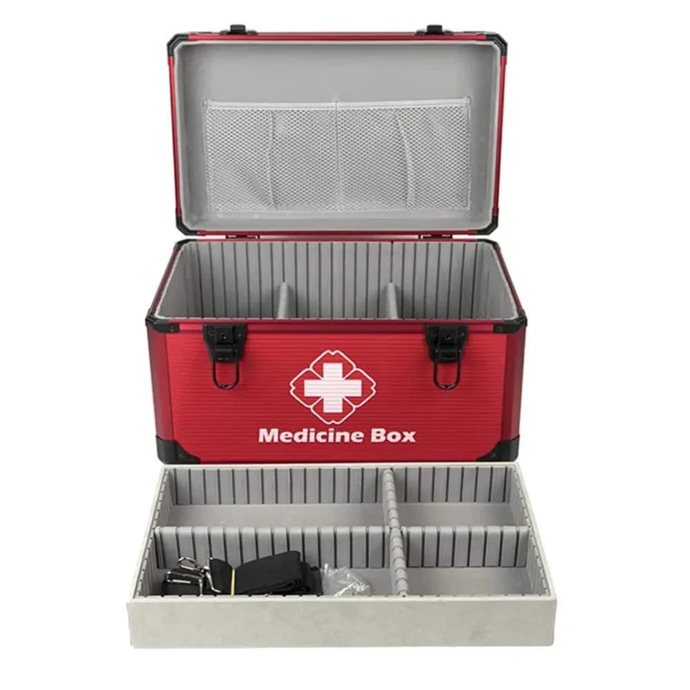 Kit di pronto soccorso medico intelligente Scatola di emergenza professionale in alluminio con stoccaggio del sensore per clinica domestica e forniture medicinali portatili