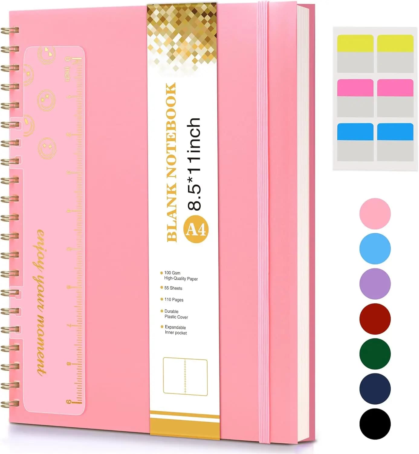 A4 Blank Spiral Notebook 8.5x11, 100 GSM Thick Paper, Plastic Hardcover Sketchbook for Drawing, Journaling, Writing
