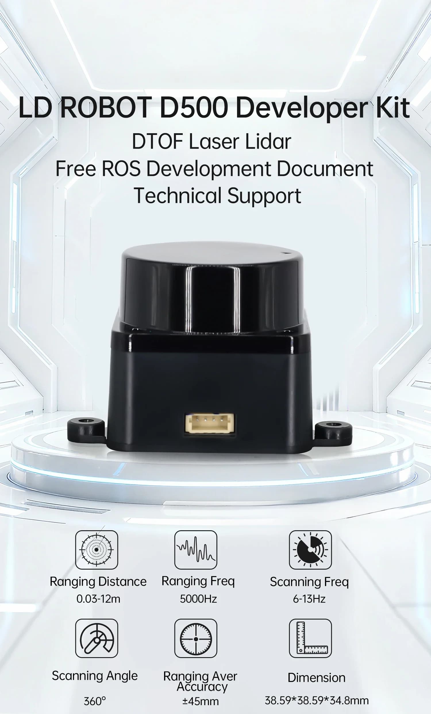 LDROBOT D500 lidar kit DTOF laser Radar Sensor Module Scanner360° 30000Lux 5000Hz Support ROS1/2 Arduino For Indoor and Outdoor