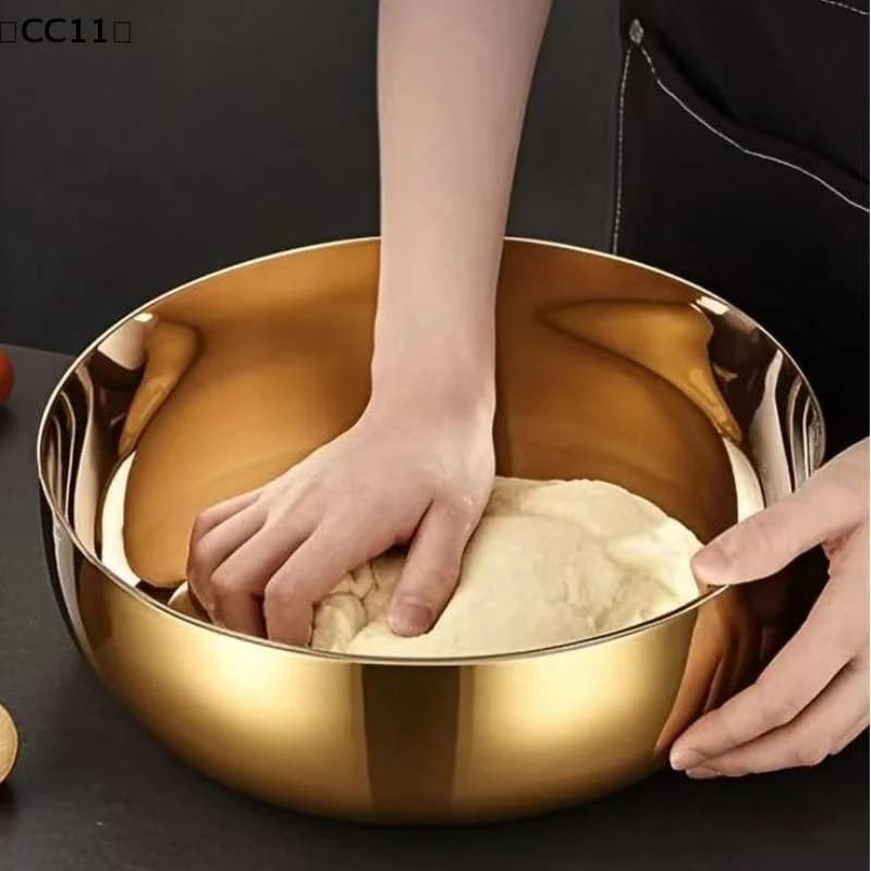 Ciotola rotonda per impastare, cucinare e preparare il pane, in acciaio inossidabile color oro e argento, resistente alla ruggine, per impastare l'impasto e servire i noodles〔CC11〕