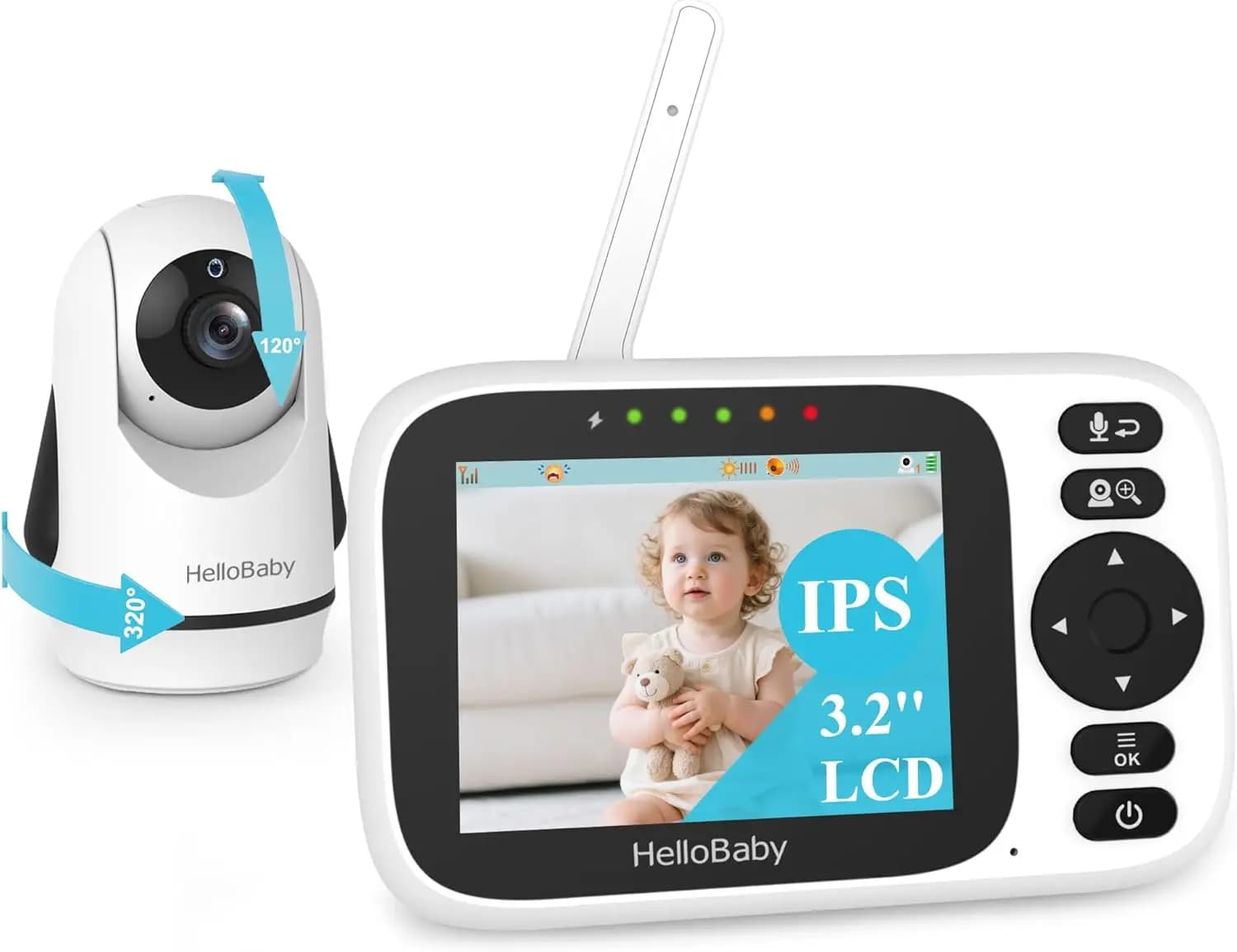 Monitor Portatile per Bambini con Telecamera, Schermo da 3,2'', Visione Notturna, Comunicazione Bidirezionale, Funzione Pan-Tilt per Viaggi e Cura degli Animali