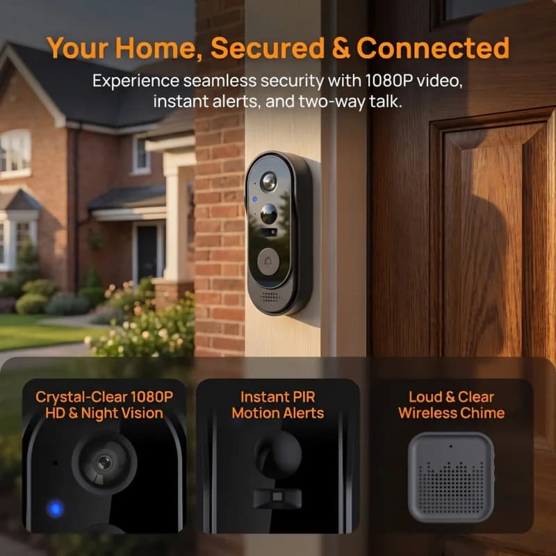 Tuya WiFi Smart Video Doorbell 1080P HD Outdoor Peephole Camera Two-Way Audio Intercom Waterproof Home Security Doorbell for Pea