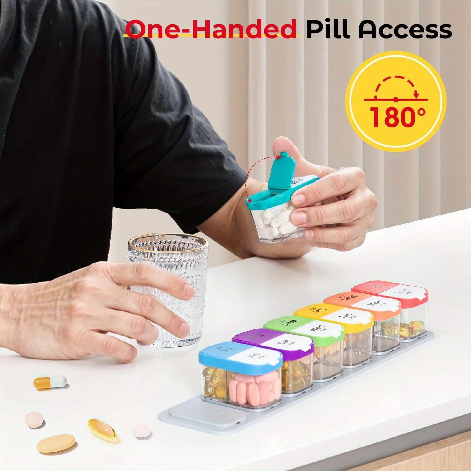 Extra large weekly pill holder, 2 times daily pills, 7 days Am Pm pills to contain daily medicines, vitamins and supplements