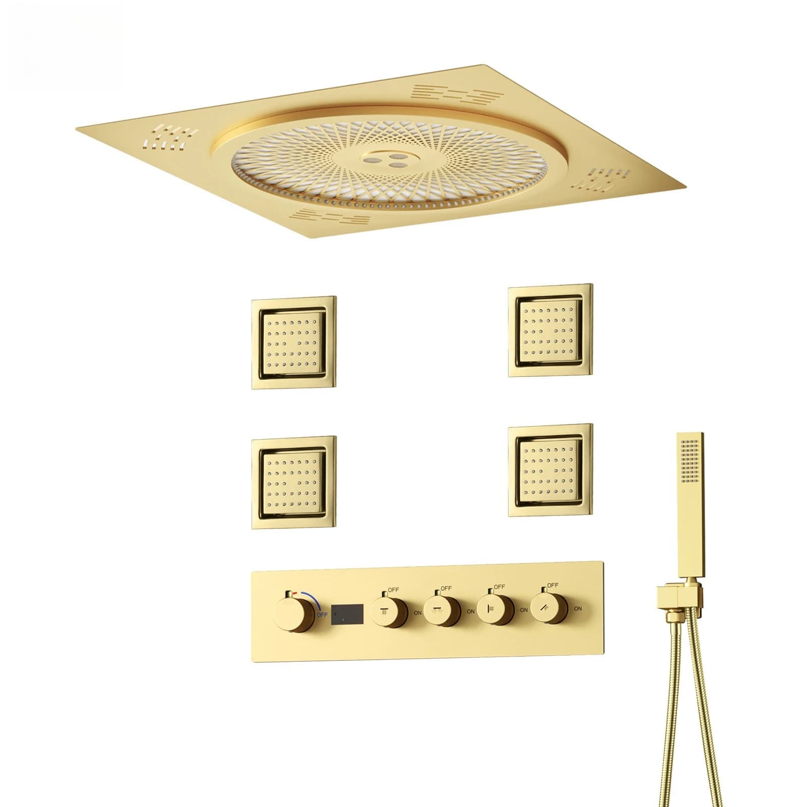 Set doccia a incasso con display digitale intelligente, valvola interamente in rame, soffione doccia integrato, acqua calda e fredda