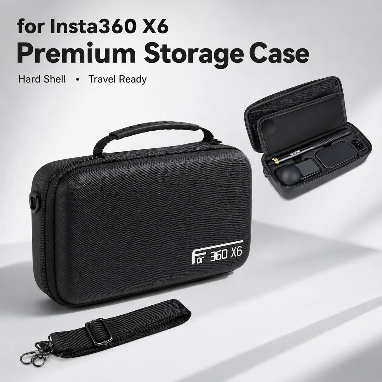 Carrying Case Storage Bag for Insta360 X6 Hard Shell Shockproof Camera Case Selfie Stick Battery Charger Travel Organizer Access