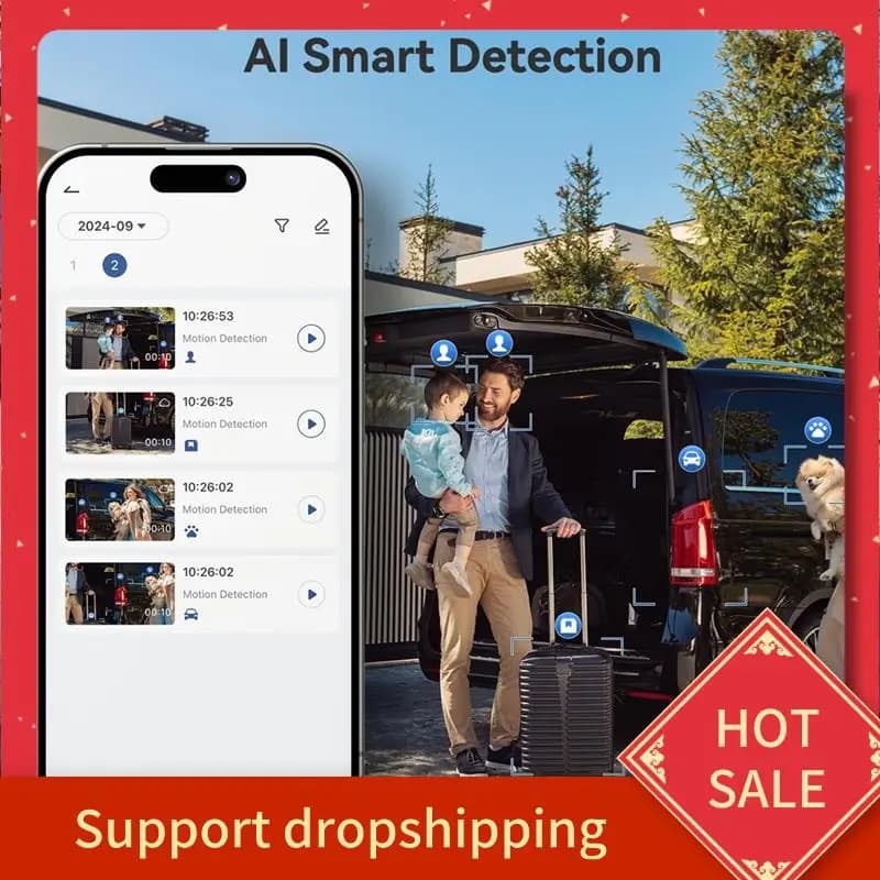 B44C Doppia telecamera per campanello wireless senza abbonamento, telecamera per porta intelligente 2K wireless, con rilevamento umano AI, visione notturna