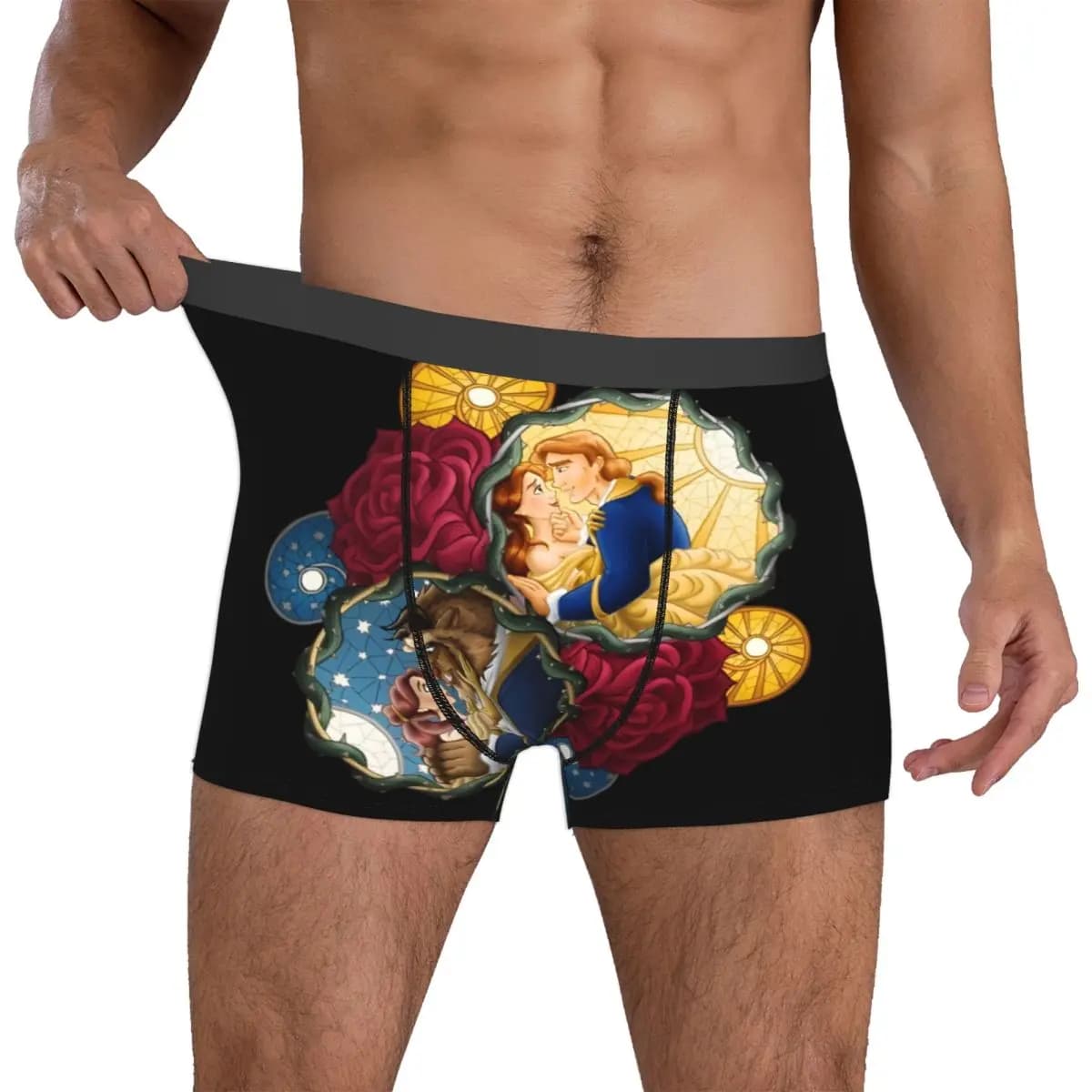 Pantaloncini boxer personalizzati Beautyes Anime Beastes per uomo con stampa 3D Belle Beast Adam, mutandine, slip, biancheria intima traspirante
