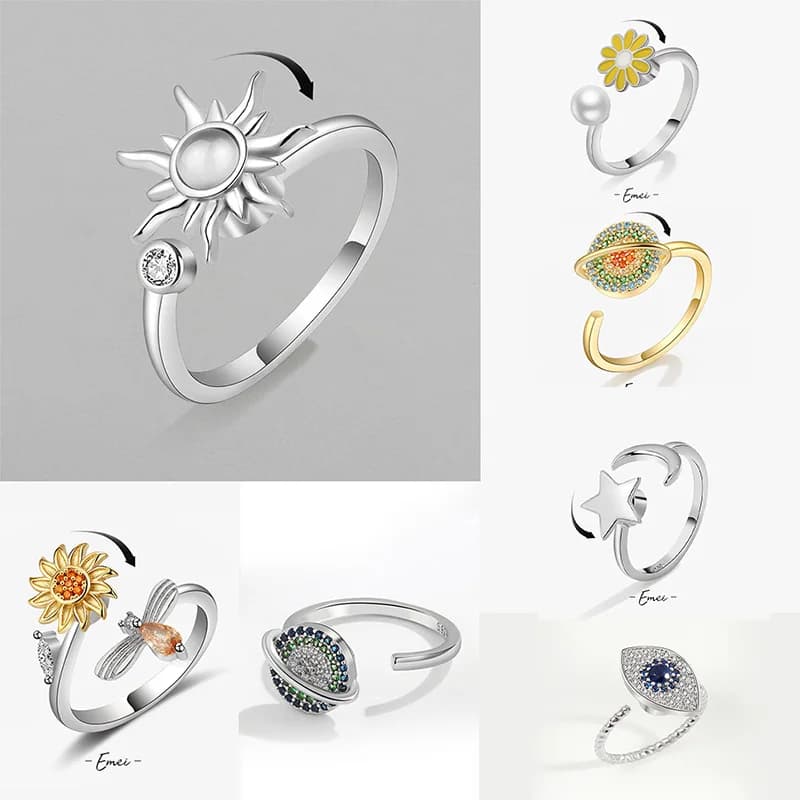 Anti-stress rings for anxiety Fidget for women Spinner in satin steel Sunflower Sun Star Ring Fashion jewelry Gift Dropshipping