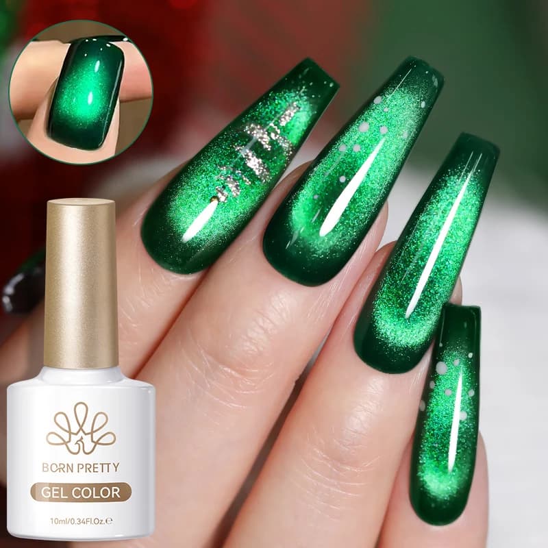 BORN PRETTY 10ml Smalto gel magnetico per gatti di colore verde smeraldo Ultra Shine Semi-permanente Soak Off Gel UV Vernice per unghie per manicure