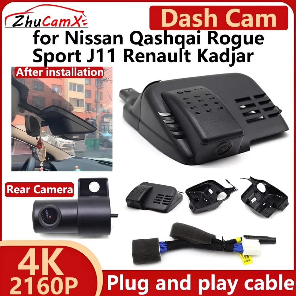 ZhuCamX for Nissan Qashqai Rogue Sport J11 Renault Kadjar 4K 2160P Car DVR Dash Cam Camera Night Vision Recorder Plug and Play