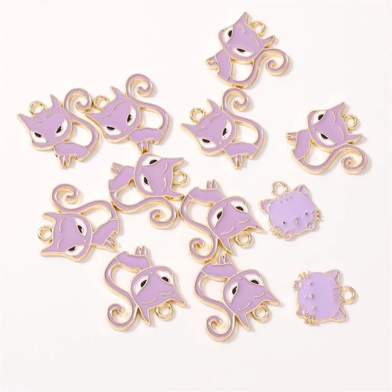 Duarte 10Pcs/Lot Cartoon Enamel Animal Cat Charms Pendants Fit Necklaces Earrings Bracelet DIY Crafts Jewelry Making Accessories