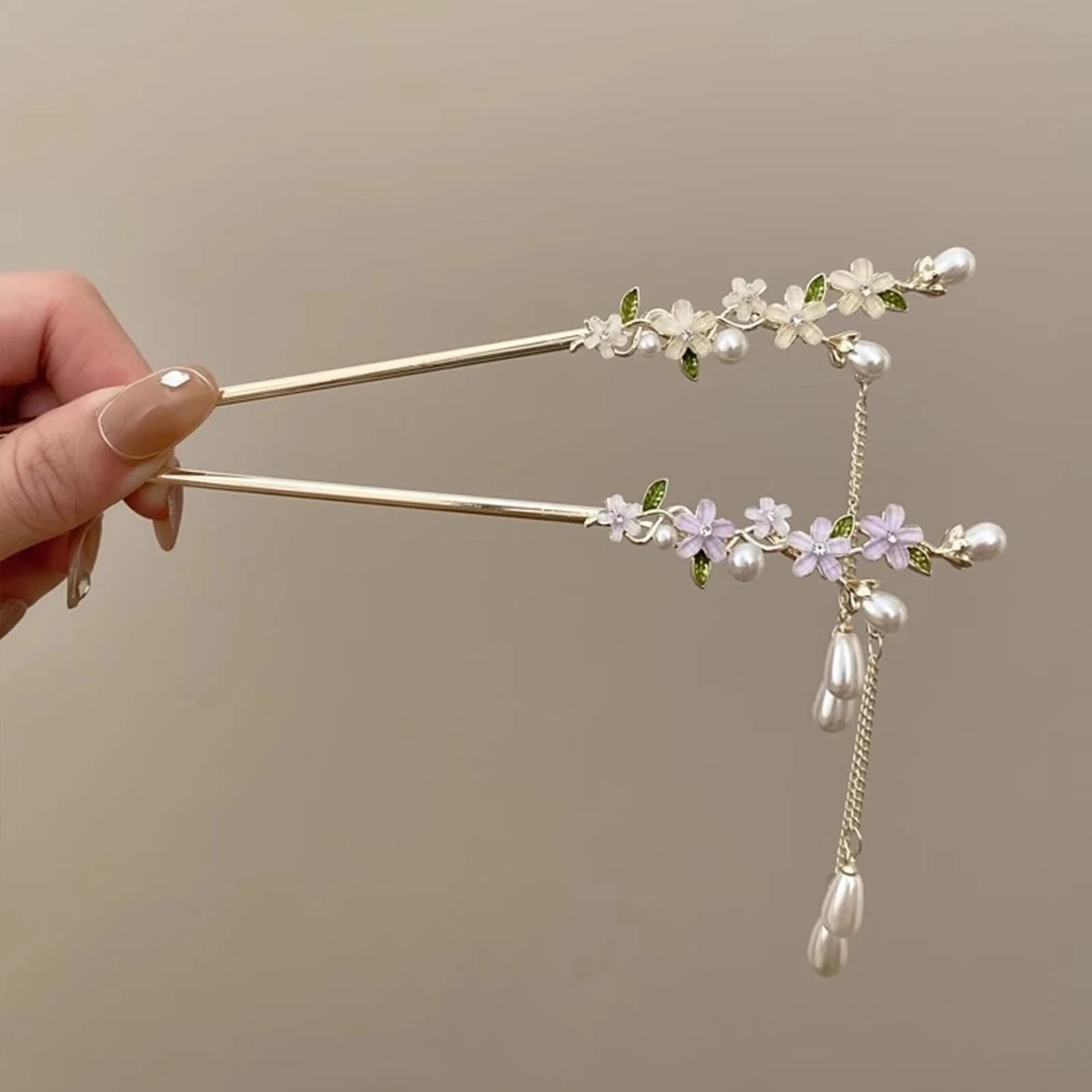 Secure Hold Hair Stick Graceful for Wedding Party Traditional Chinese Flower Pearl Bun Pin Retro Tassel Hair Accessory