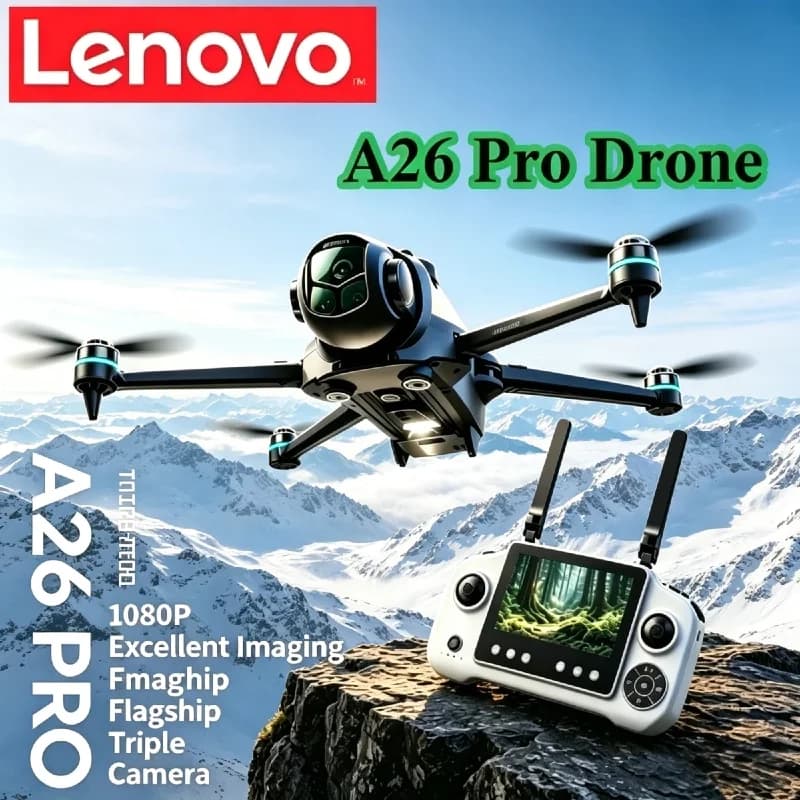 Drone FPV Lenovo A26 Pro 4K HD con Tripla Fotocamera, Motore Brushless, Evitamento Ostacoli, Pieghevole, Quadricottero RC 8K per Viaggi