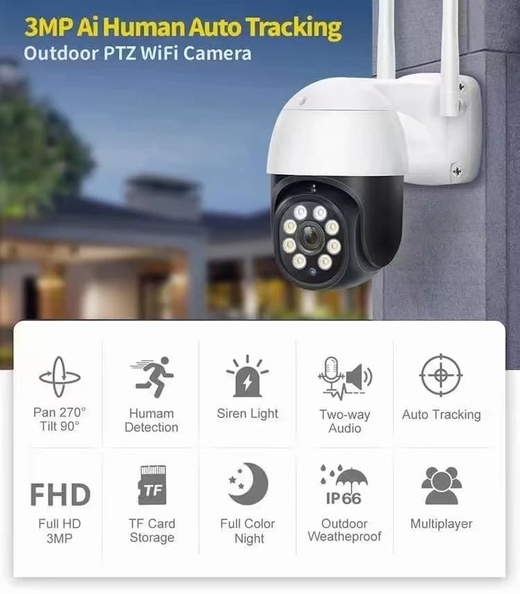 3MP 1296P Carecam APP Telecamera dome IP PTZ wireless a colori AI Rilevazione umanoide Sicurezza domestica CCTV Citofono Baby Monitor