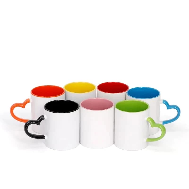 11oz Ceramic Heat Sublimation Blank Color Mug Heart Round Handle Coffee Tea Cup Custom Logo Picture Printing