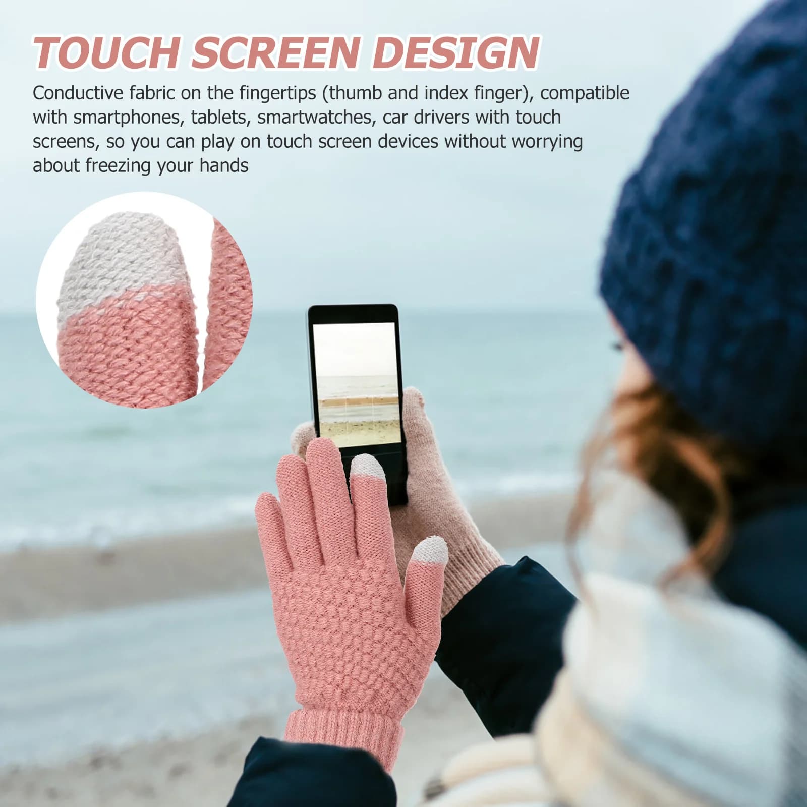 2 pairs of warm winter gloves with touchscreen for women, windproof, thermal, for cycling, skiing, horse riding, outdoor sports
