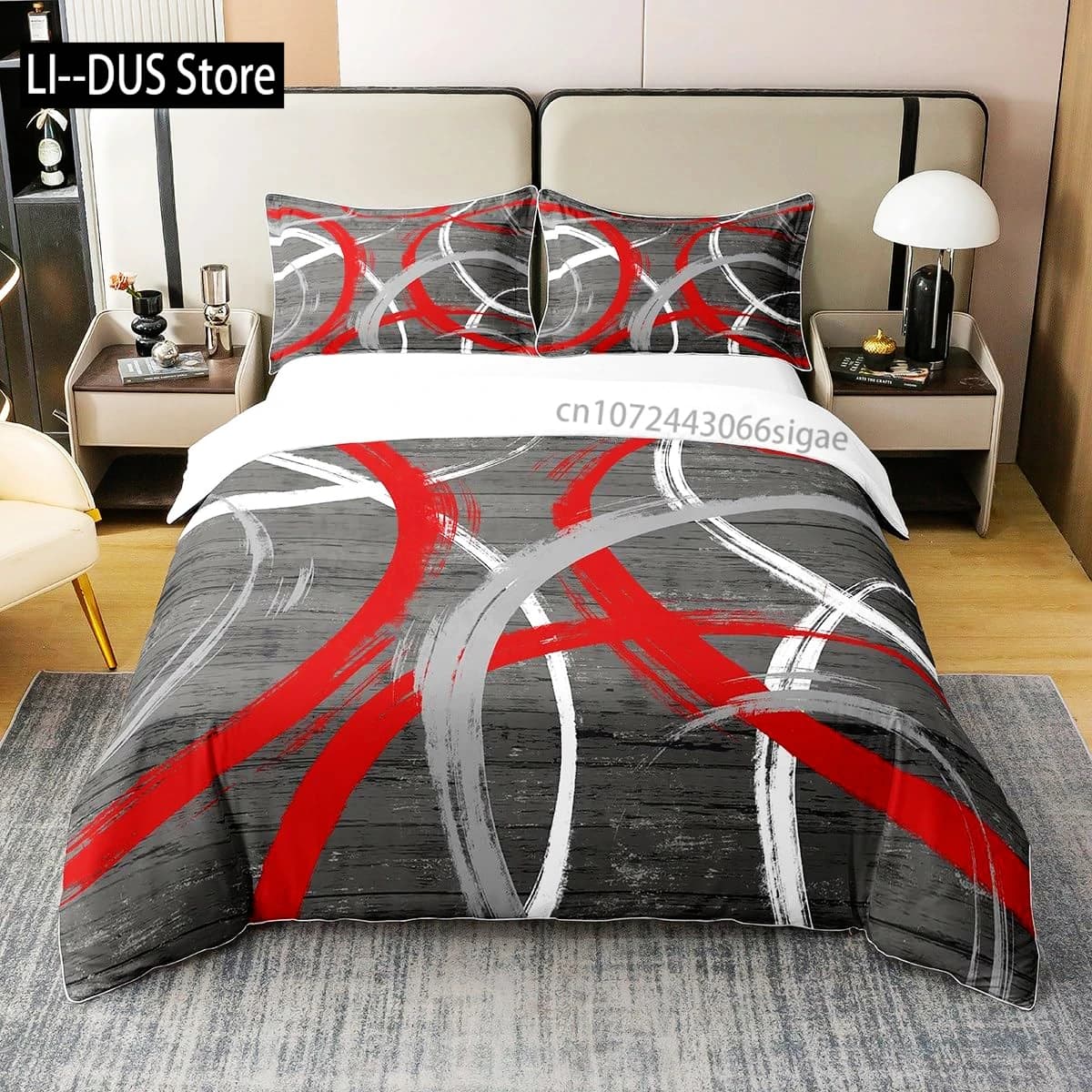 Pink Black Grey Bedding Set Full Size Kids Abstract Art Comforter Cover Set Modern Striped Art Duvet Cover Room Decor 3 Pieces