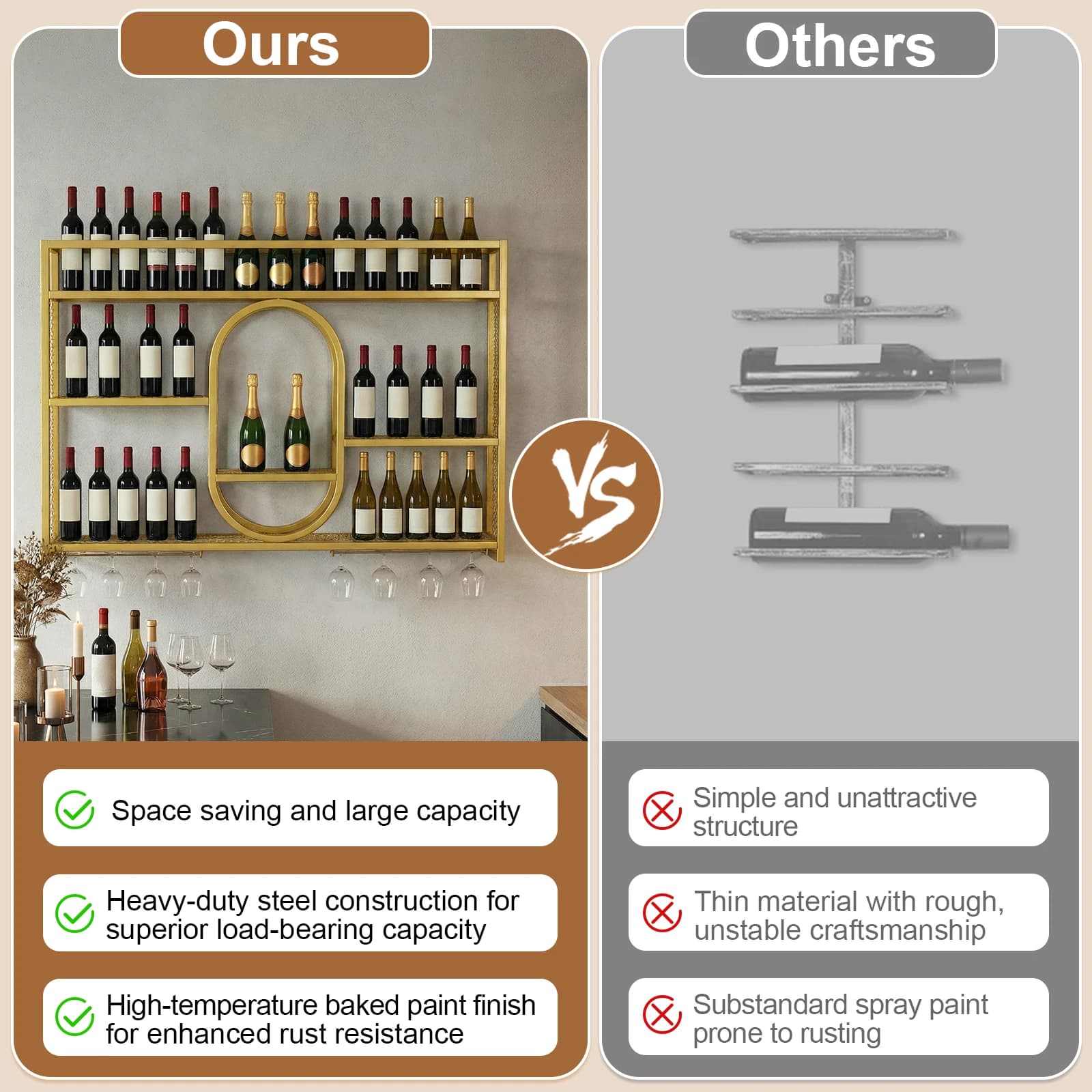 Espositore per Bottiglie di Liquori con Portabicchieri, Mensole Fluttuanti per Cantina, Bar, Ristorante, Hotel, Lobby