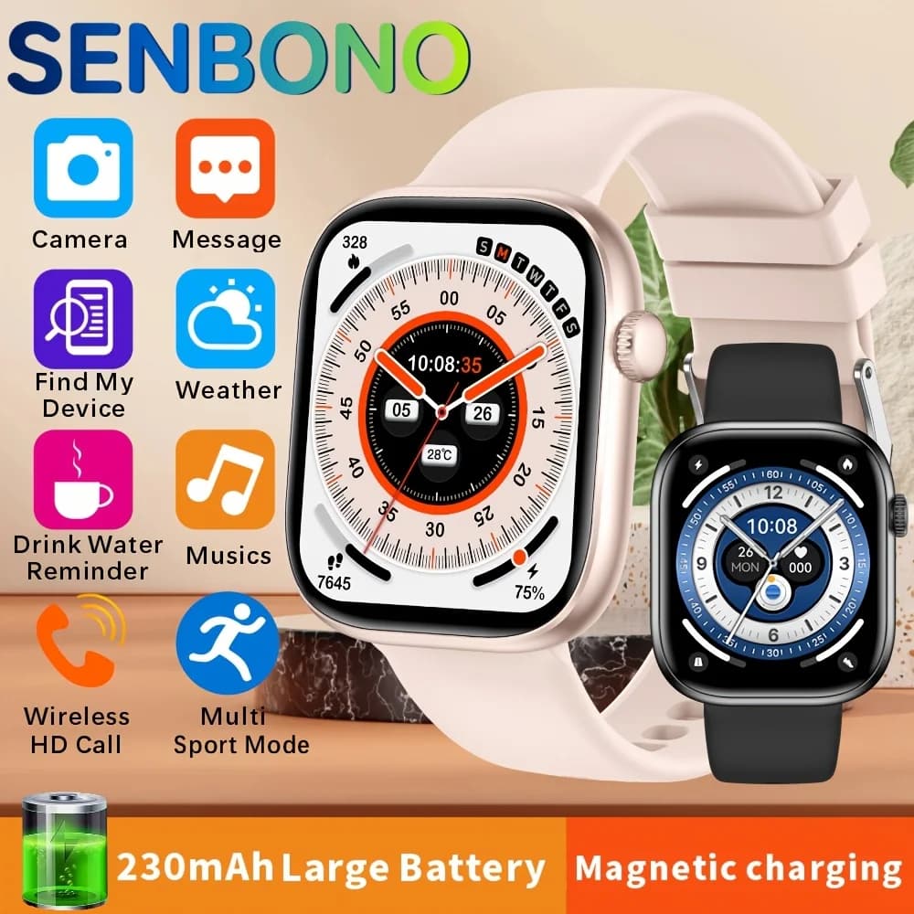 Smartwatch SENBONO per Uomo e Donna con Chiamate Bluetooth, Monitoraggio Frequenza Cardiaca e Sonno, Fitness Tracker, 100+ Modalità Sportive