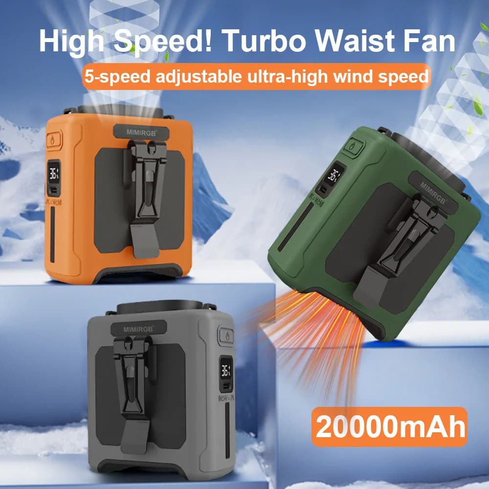 Ventilatore Portatile da Cintura, Ventilatore da Collo USB Ricaricabile, Mini Ventilatore per Campeggio e Sport all'Aperto con Power Bank e Luce LED