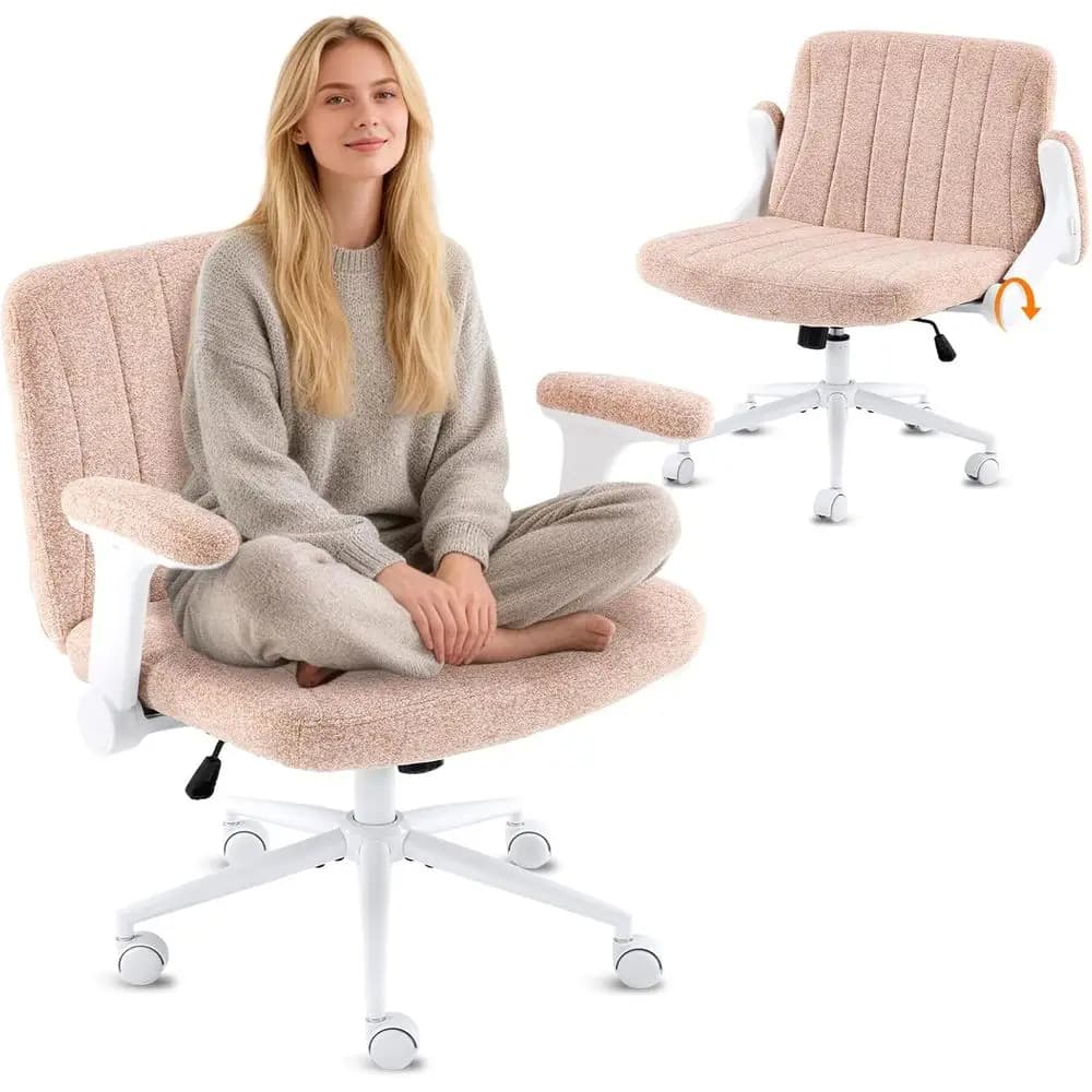 Sedia Criss con braccioli regolabili, sedia con ruote, sedia da ufficio extra larga, comoda sedia da scrivania o per ufficio domestico, sedia da toeletta