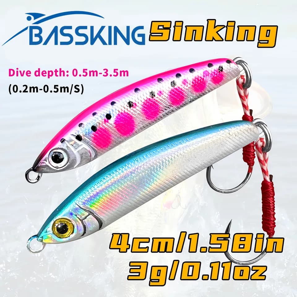BASSKING 40mm 3g Sinking 0.5-3.5m Pencil Bait Fishing Lure Artificial Hard Bait Bass Wobbler Saltwater Swimbait Fishing Tackle
