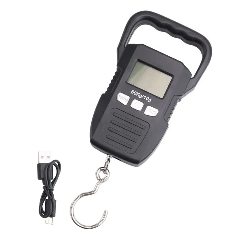 AEE6-Black 60Kg/10G LCD Digital Hanging Scale USB Recharged Crane Hook Scales Courier Luggage Home Weighing Balance Tools