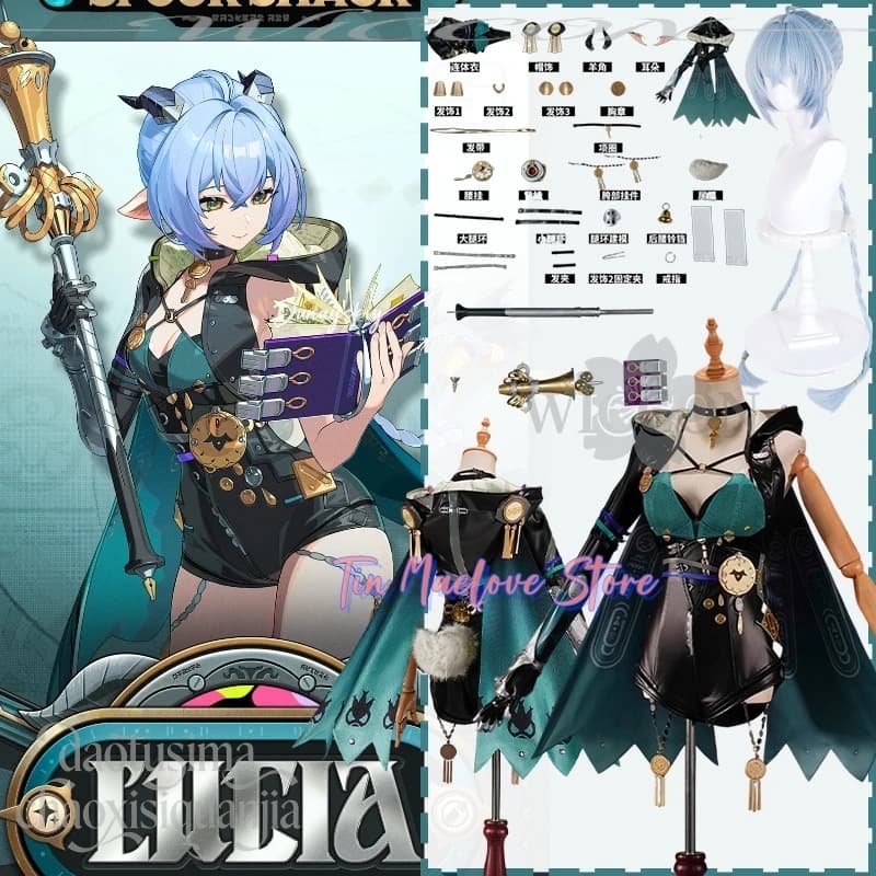 Gioco Anime Zenless Zone Zero Cosplay Lucia Elowen ssi3) Sexy Verde Scuro Profondo V Pantaloncini Lingerie Parrucche Oggetti di Scena Libro Halloween Cos