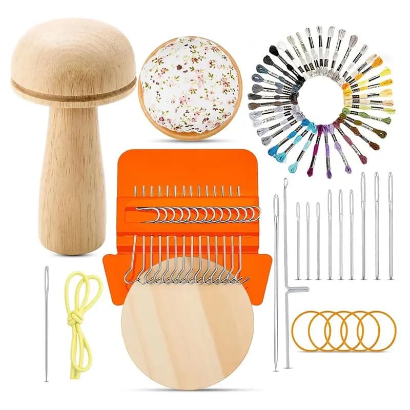 CHCH Mini Darning Mushroom For Socks 14 Hooks With 9 Pcs Large Eye Needles Small Speedweave Style Weaving Darning Loom
