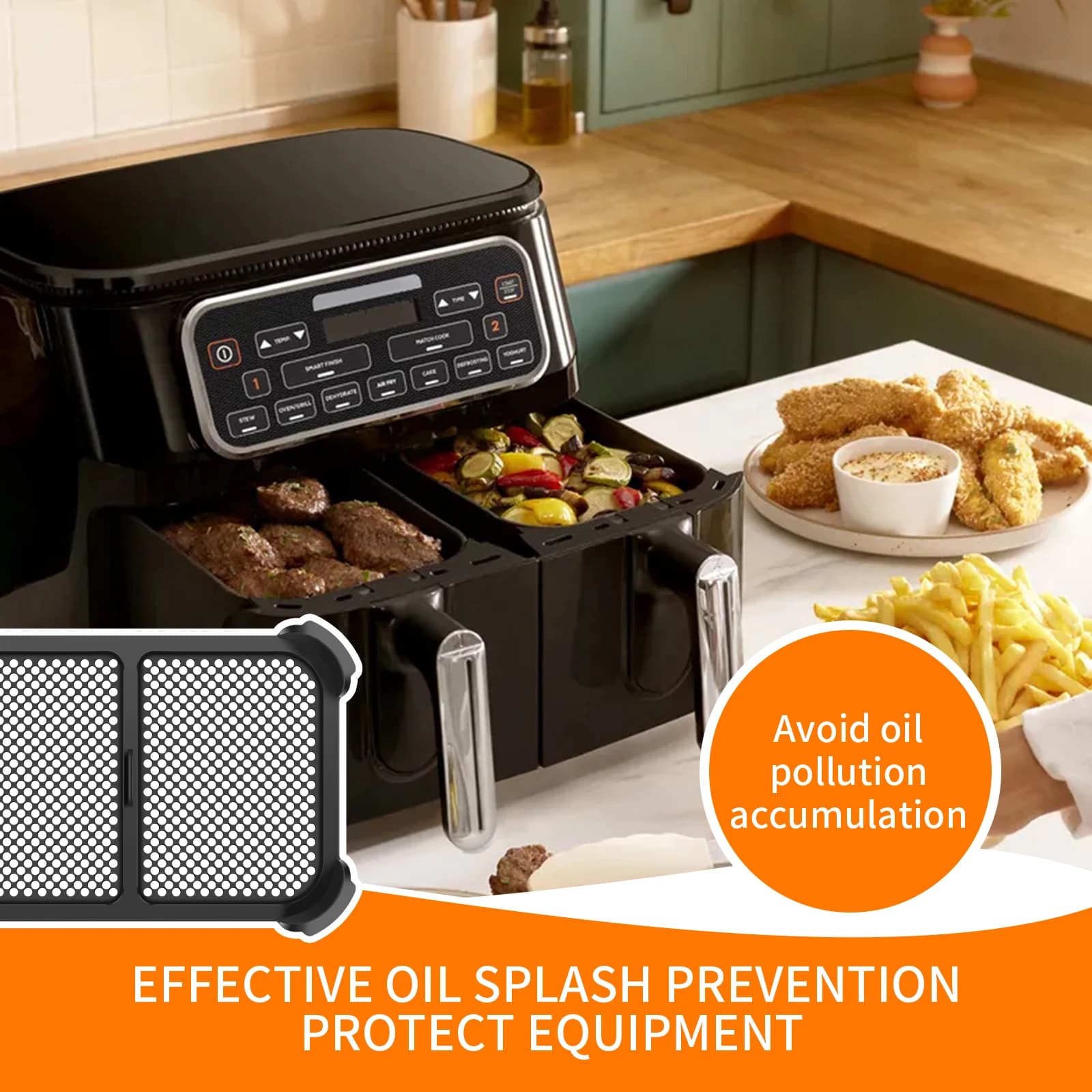 Anti-spray protection Reusable for Air Fryer Ninja AF300, Silicone Mat, Kitchen and Barbecue Accessories