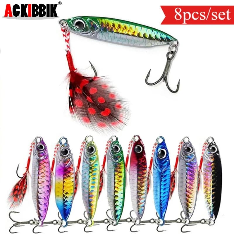 Ackibbik 8 pz Metallo Jig Cucchiaio 10g/30g Cast Jigging Cucchiaio Acqua Salata Jig Shore Jigging Esche Seabass Metallo Cast Jig cucchiaio Richiamo