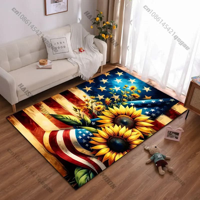 Patriotic Carpet Union Nature Sunflowers, Yoga Mat, Living Room Furnishing, Children's Catch Mat, Zerbino, Playground