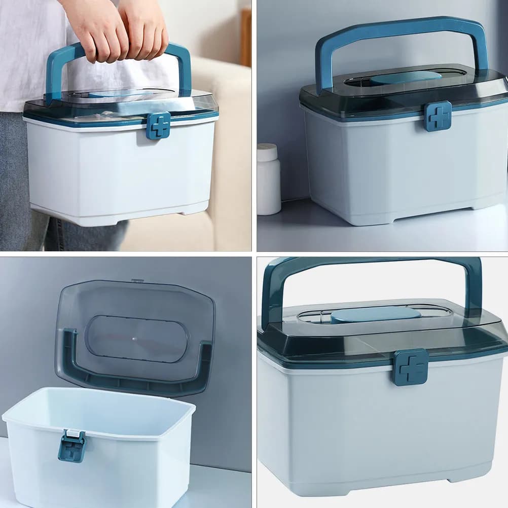 Lockable Plastic First Aid Kit Box Portable Medicine Storage Organizer Household Emergency Case Desktop Large Capacity Storage