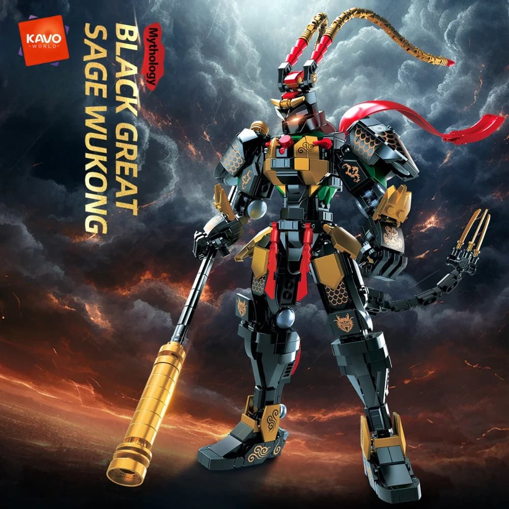 KAVOWORLD Set di Blocchi da Costruzione Mecha Stile Black Myth Wukong, Giocattolo STEM, Regalo per Fan del Re Scimmia, Action Figure